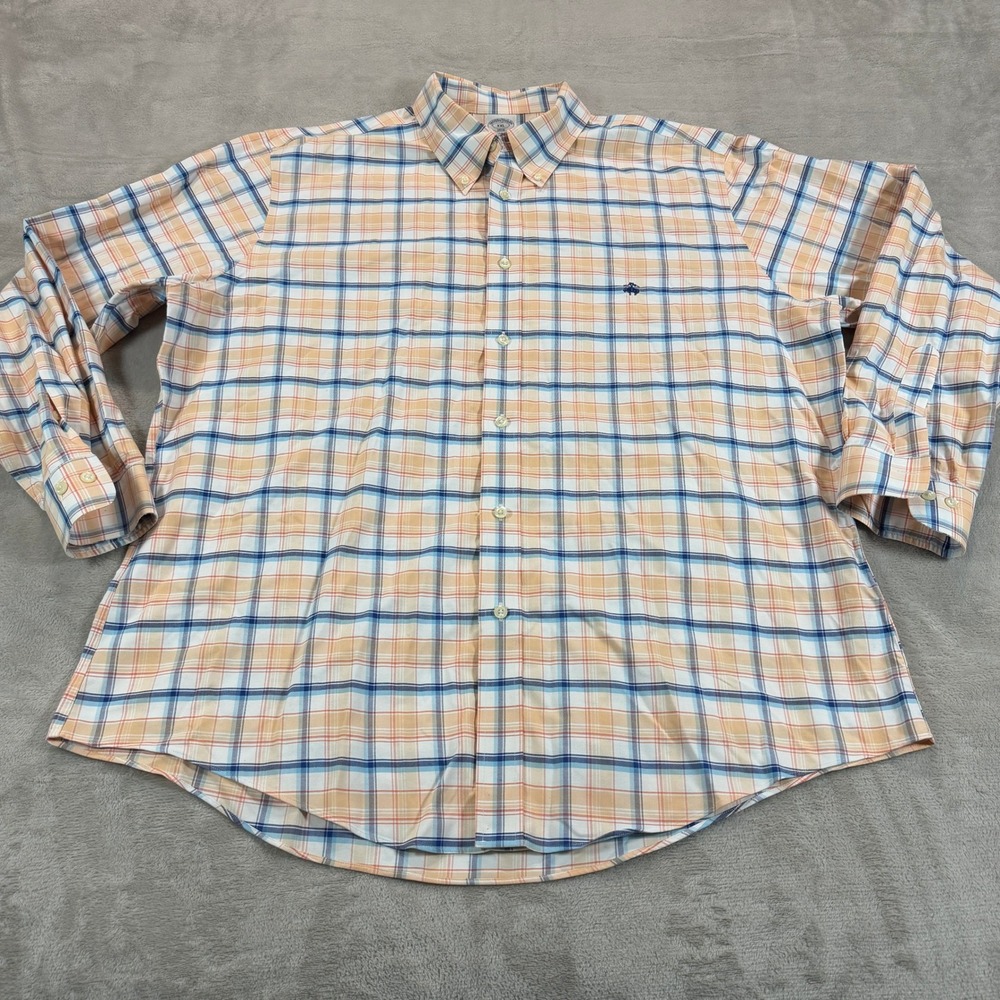 Brooks Brothers 1818 Regent Mens XXL Orange Blue Plaid Supima Non-Iron Shirt EUC